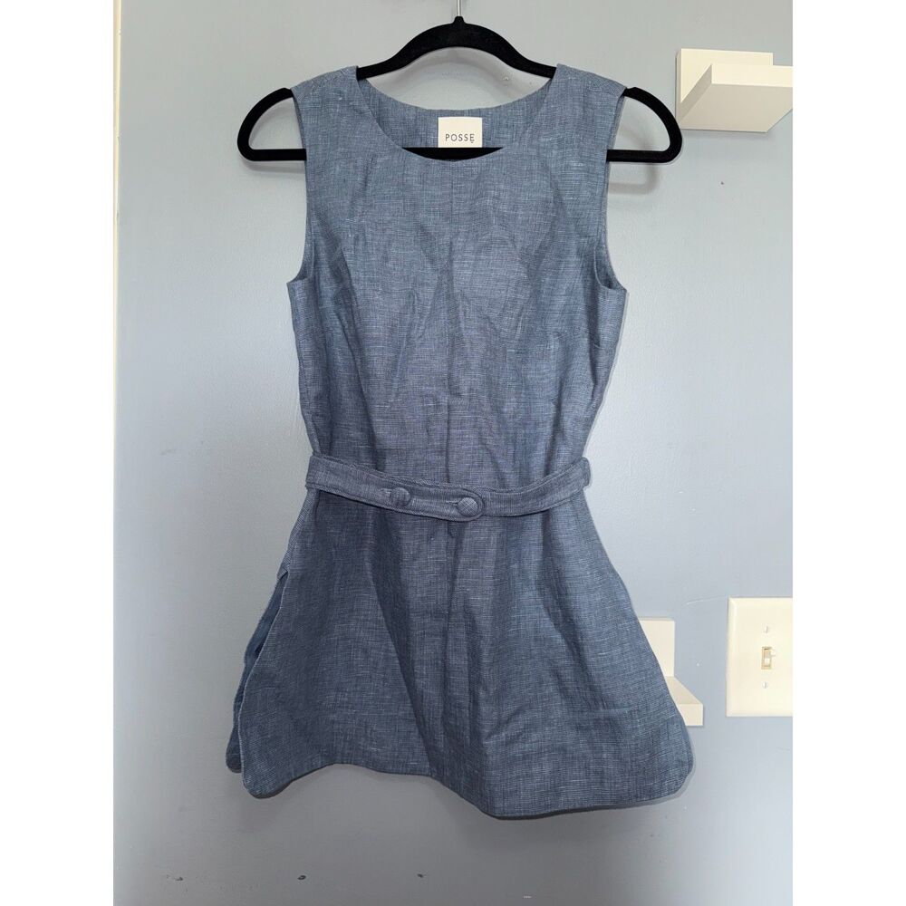 POSSE 'Thea' Steel Blue 100% Linen Sleeveless Tunic Top | Size XS | Quiet Luxury